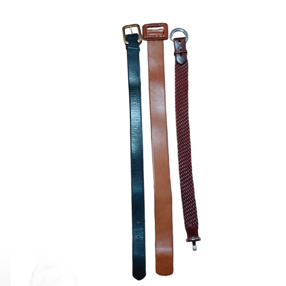 Set of Three Women\'s Wide Leather Belts Size 30 Brown, Green and Tan Statements
